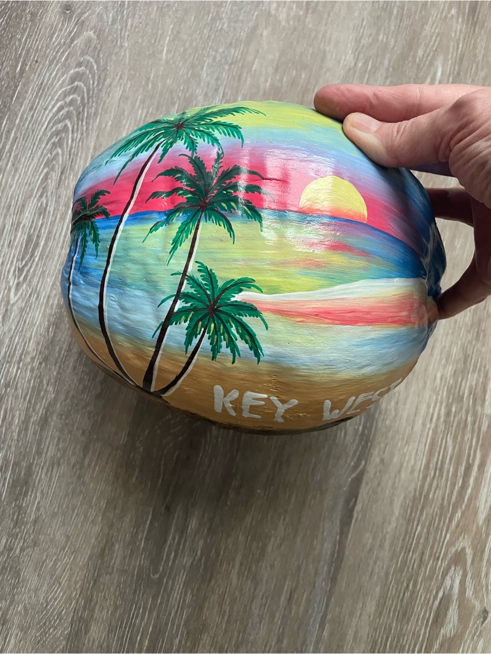 Hand-Painted Coconut Key West Tropical Sunset Art